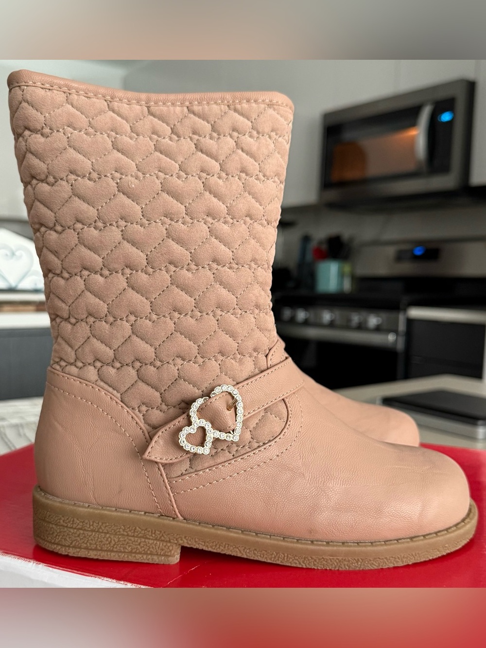 Dream Pairs Amore Girls Boots Size 2 Dusty Rose Faux Fur Heart Rhinestone Zip